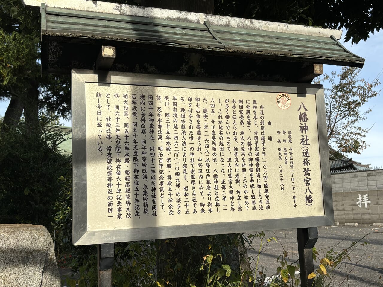鷺宮八幡神社看板
