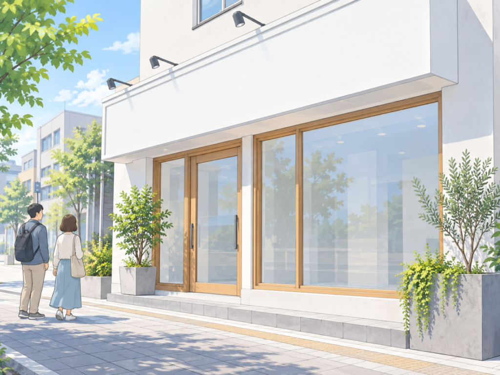 新しくオープンした店の店先のイラスト