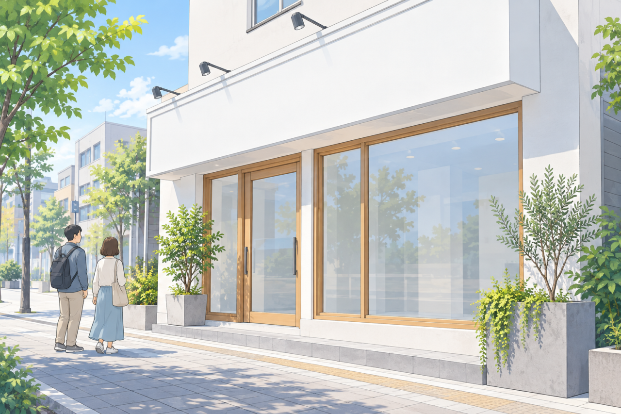 新しくオープンした店の店先のイラスト